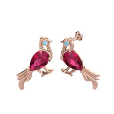 Guguk Kuşu Küpe - Rodolit garnet ve akuamarin 14 ayar rose altın küpe #1o8np1b