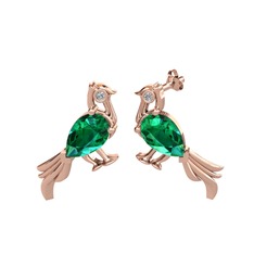 Guguk Kuşu Küpe - Yeşil kuvars ve swarovski 8 ayar rose altın küpe #1p8vsuf