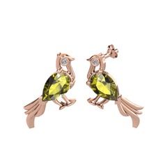 Peridot ve swarovski 925 ayar rose altın kaplama gümüş küpe