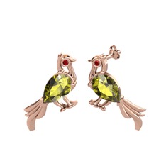Guguk Kuşu Küpe - Peridot ve garnet 18 ayar rose altın küpe #1pvmay5