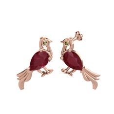 Guguk Kuşu Küpe - Kök yakut ve peridot 8 ayar rose altın küpe #1rnh1cv