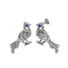 Guguk Kuşu Küpe - Swarovski ve lab safir 925 ayar gümüş küpe #1ru8gmu