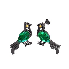 Guguk Kuşu Küpe - Yeşil kuvars ve sitrin 925 ayar siyah rodyum kaplama gümüş küpe #1ttbxm4