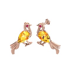 Sitrin ve rodolit garnet 14 ayar rose altın küpe