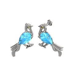 Guguk Kuşu Küpe - Akuamarin ve peridot 8 ayar beyaz altın küpe #1vxsnoj