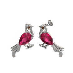 Guguk Kuşu Küpe - Rodolit garnet ve dumanlı kuvars 18 ayar beyaz altın küpe #1wid97w