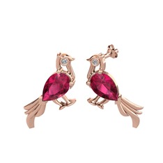 Rodolit garnet ve beyaz zirkon 18 ayar rose altın küpe