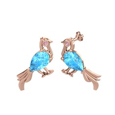 Akuamarin ve pembe kuvars 18 ayar rose altın küpe