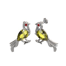 Guguk Kuşu Küpe - Peridot ve garnet 14 ayar beyaz altın küpe #5tljxs