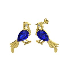 Guguk Kuşu Küpe - Lab safir ve swarovski 18 ayar altın küpe #73ch20