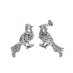 Guguk Kuşu Küpe - Swarovski ve akuamarin 8 ayar beyaz altın küpe #7gqfmc