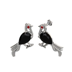 Siyah zirkon ve garnet 14 ayar beyaz altın küpe