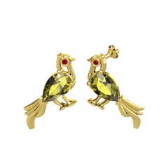 Guguk Kuşu Küpe - Peridot ve garnet 8 ayar altın küpe #84p44b