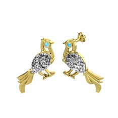 Guguk Kuşu Küpe - Swarovski ve akuamarin 925 ayar altın kaplama gümüş küpe #872wst