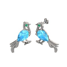 Guguk Kuşu Küpe - Akuamarin ve kök zümrüt 18 ayar beyaz altın küpe #a5g111