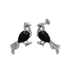 Guguk Kuşu Küpe - Siyah zirkon ve dumanlı kuvars 925 ayar gümüş küpe #aai26u