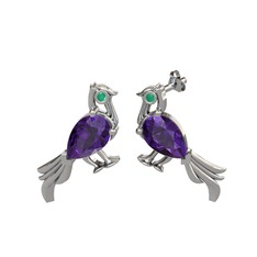 Guguk Kuşu Küpe - Ametist ve kök zümrüt 18 ayar beyaz altın küpe #aatzjc