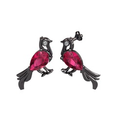 Guguk Kuşu Küpe - Rodolit garnet ve swarovski 925 ayar siyah rodyum kaplama gümüş küpe #ai2wyr