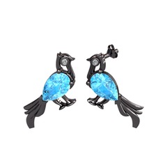 Guguk Kuşu Küpe - Akuamarin ve swarovski 925 ayar siyah rodyum kaplama gümüş küpe #atv3us