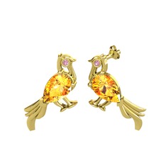 Guguk Kuşu Küpe - Sitrin ve pembe kuvars 14 ayar altın küpe #ayv0iv