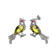 Guguk Kuşu Küpe - Peridot ve rodolit garnet 8 ayar beyaz altın küpe #bg8eo6
