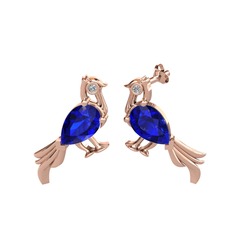 Guguk Kuşu Küpe - Lab safir ve beyaz zirkon 18 ayar rose altın küpe #bt2z7a