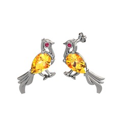 Sitrin ve rodolit garnet 8 ayar beyaz altın küpe