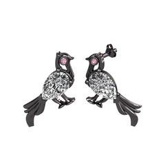 Swarovski ve pembe kuvars 925 ayar siyah rodyum kaplama gümüş küpe