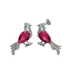 Guguk Kuşu Küpe - Rodolit garnet ve akuamarin 18 ayar beyaz altın küpe #fa3977