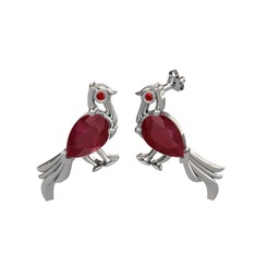 Kök yakut ve garnet 8 ayar beyaz altın küpe