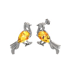 Guguk Kuşu Küpe - Sitrin ve swarovski 14 ayar beyaz altın küpe #g1vw87