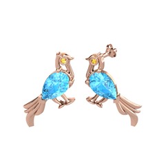 Guguk Kuşu Küpe - Akuamarin ve sitrin 18 ayar rose altın küpe #gb6f91