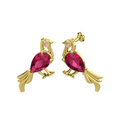 Guguk Kuşu Küpe - Rodolit garnet ve pembe kuvars 8 ayar altın küpe #gii76r