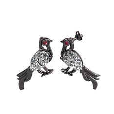 Guguk Kuşu Küpe - Swarovski ve kök yakut 925 ayar siyah rodyum kaplama gümüş küpe #hh0m5k