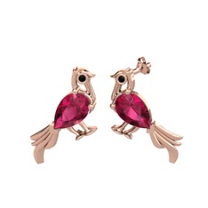 Guguk Kuşu Küpe - Rodolit garnet ve siyah zirkon 14 ayar rose altın küpe #icefdx