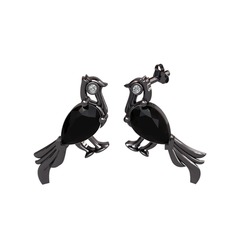 Guguk Kuşu Küpe - Siyah zirkon ve swarovski 925 ayar siyah rodyum kaplama gümüş küpe #iv8huo