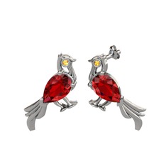 Guguk Kuşu Küpe - Garnet ve sitrin 18 ayar beyaz altın küpe #izcpeg