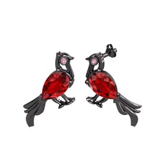 Guguk Kuşu Küpe - Garnet ve pembe kuvars 925 ayar siyah rodyum kaplama gümüş küpe #jz0oh5
