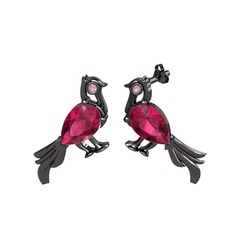 Guguk Kuşu Küpe - Rodolit garnet ve pembe kuvars 925 ayar siyah rodyum kaplama gümüş küpe #l8a5it