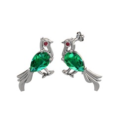 Guguk Kuşu Küpe - Yeşil kuvars ve kök yakut 925 ayar gümüş küpe #lmt5lp