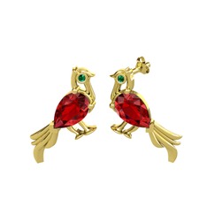 Guguk Kuşu Küpe - Garnet ve yeşil kuvars 14 ayar altın küpe #lqetdk