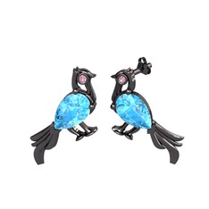 Guguk Kuşu Küpe - Akuamarin ve pembe kuvars 925 ayar siyah rodyum kaplama gümüş küpe #lqrxoy