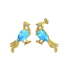 Guguk Kuşu Küpe - Akuamarin ve swarovski 8 ayar altın küpe #m74w5u