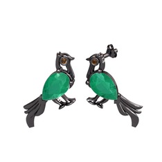 Guguk Kuşu Küpe - Kök zümrüt ve dumanlı kuvars 925 ayar siyah rodyum kaplama gümüş küpe #mlmt6y