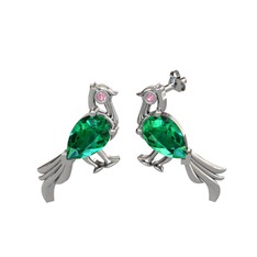 Guguk Kuşu Küpe - Yeşil kuvars ve pembe kuvars 14 ayar beyaz altın küpe #mus0ye