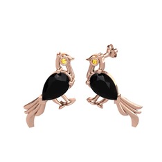 Guguk Kuşu Küpe - Siyah zirkon ve sitrin 18 ayar rose altın küpe #ox36hd
