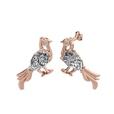 Guguk Kuşu Küpe - Swarovski ve beyaz zirkon 14 ayar rose altın küpe #r04ex6
