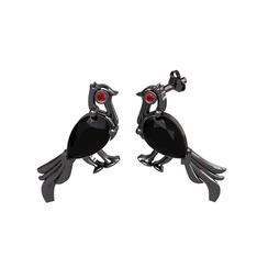 Guguk Kuşu Küpe - Siyah zirkon ve garnet 925 ayar siyah rodyum kaplama gümüş küpe #s65pc9