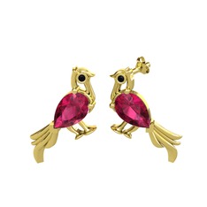 Guguk Kuşu Küpe - Rodolit garnet ve siyah zirkon 14 ayar altın küpe #su0zo4