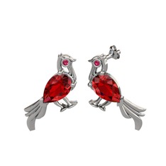 Guguk Kuşu Küpe - Garnet ve rodolit garnet 18 ayar beyaz altın küpe #t2k9re